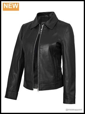 Real Lambskin Leather Jacket Women Shirt Collar Slim Fit All Seasons